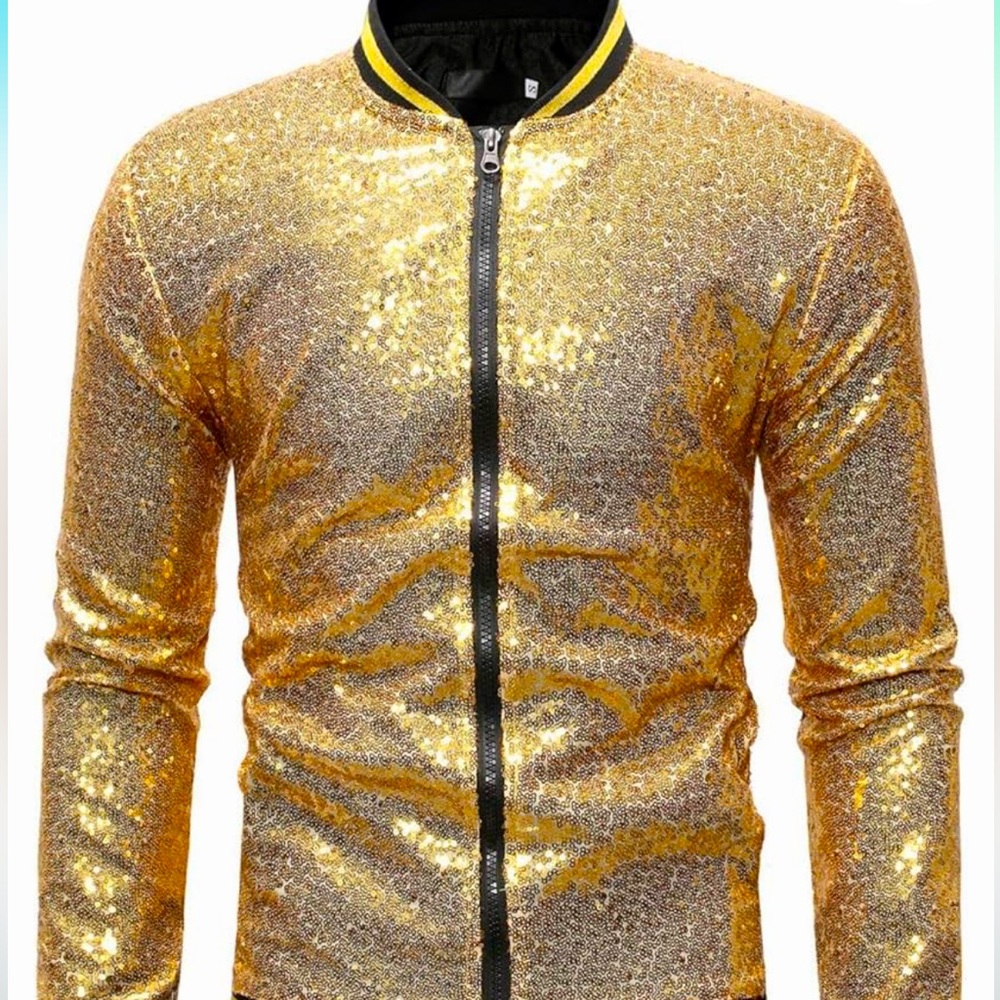 Gold Sequin Bomber Jacket - XL
